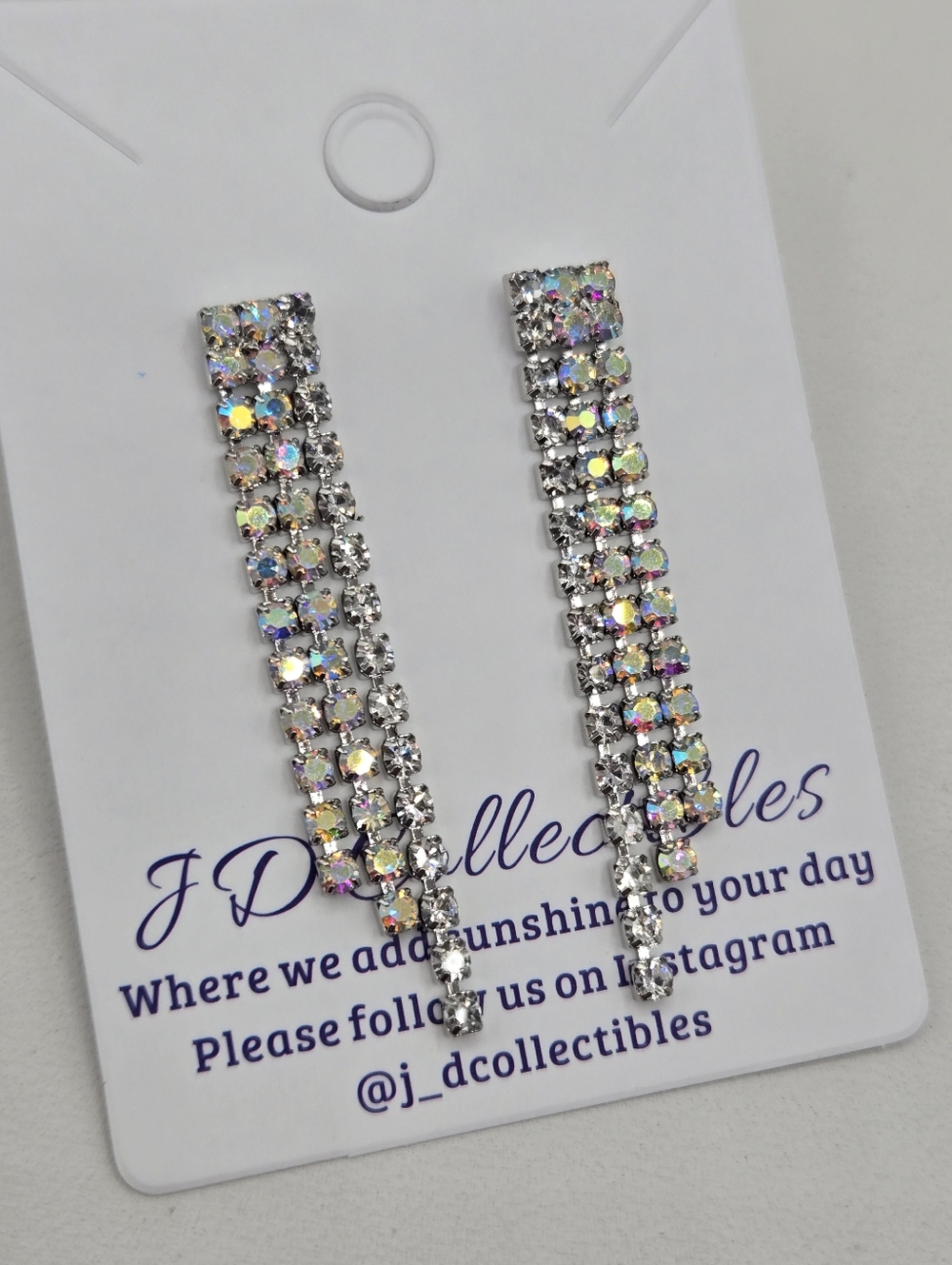 Swarovski Crystal Elements Silver Linear Drop Earrings AB Crystals 1.75 inch